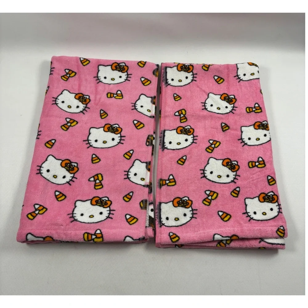 Hello Kitty Halloween Pink Candy Corn Cotton Hand Towel Set of 2 Sanrio 2024